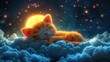 © Tuong - Cute Cartoon Animals Sleeping and Hugging under Moon and Cloud with Wizard and Forest Characters in Child's Room - Funny Night Dream Vector Bundle