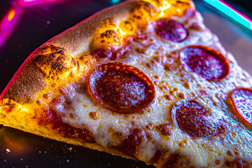 Sticker - A close-up view of a slice of pepperoni pizza, showcasing melted cheese, crispy crust, and vibrant colors.