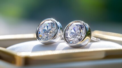 Sticker - Sparkling Diamond Earrings in Jewelry Box Closeup