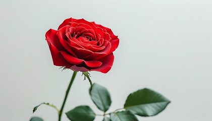 A bright red rose with delicate petals that look more beautiful and romantic against a white background.