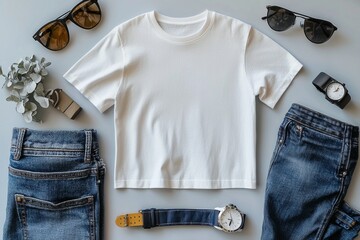 Realistic white Tshirt Flat Lay Mockup created with Generative AI