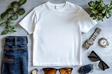 Realistic white Tshirt Flat Lay Mockup created with Generative AI