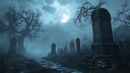 Wall Mural - cemetery at night