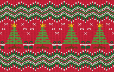 knitted pattern seamless fabric christmas tree. traditional knitted pattern vector winter concept. d