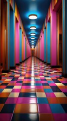 Canvas Print - Modern neon-lit corridor  