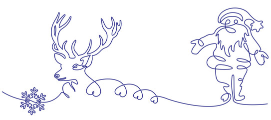 Vector illustration of santa claus and reindeer head in line art style for christmas