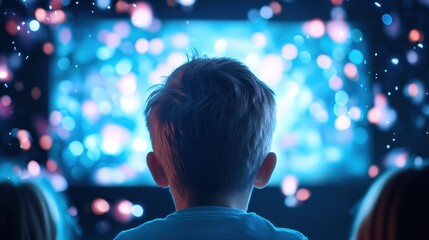 A family gathered around a television screen, watching their favorite movie streamed on a digital platform.