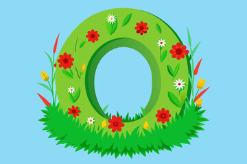 Canvas Print - Modern letter O green grass vector design