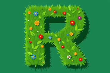 Wall Mural - Modern letter R green grass vector design