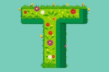 Wall Mural - Modern letter T green grass vector design