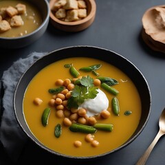 Homemade healthy chickpea bean moroccan traditional ready-to-eat soup morocco vegetarian culture spice parsley delicious bowl crockery stew food rustic meal recipe herb spicey photography