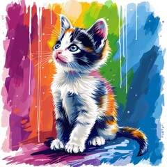 Adorable Kitten in Colorful Abstract Art Style