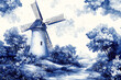 © Inge - Traditional Dutch delft blue and white landscape scene with a windmill.