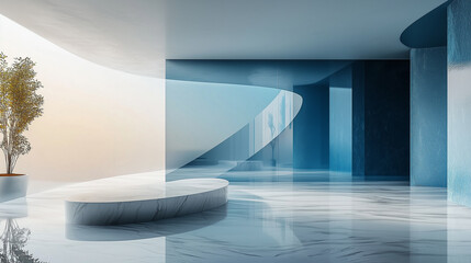 Poster - Abstract architectural spaces with modern minimalist design, featuring smooth surfaces and sleek lines.
