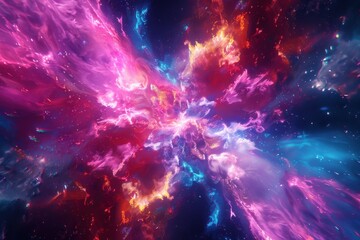 Wall Mural - A colorful explosion of light and fire, with a bright yellow center