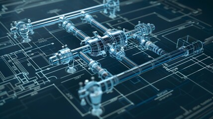 Wall Mural - 3D blueprint showcasing the design of a mechanical lifting system