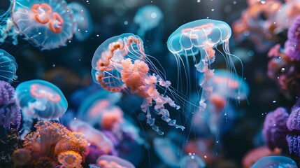 Bioluminescent Jellyfish Swimming in the Ocean