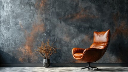 Sticker - Fashionable interior with a chic chair against a dark wall