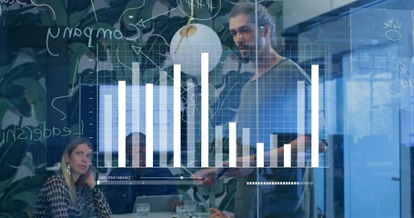 Sticker - Animation of financial data processing over diverse business people in office