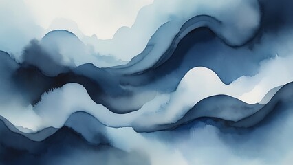 Wall Mural - Abstract watercolor painting featuring a gradient of blue tones with a smooth transition from light blue at the top to dark navy blue at the bottom.