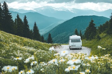 Poster - tourist van on the road