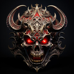 Wall Mural - The skull of a demon with horns and red fire