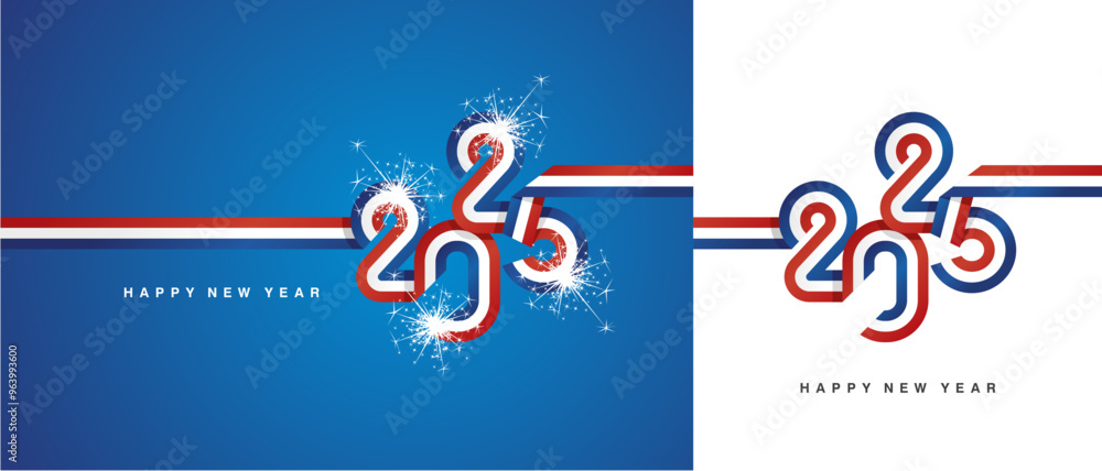 New Year 2025 continuous ribbon in the shape of 2025. Abstract red ...