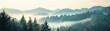 © Chanoknan - A serene landscape showcasing misty mountains and evergreen trees under soft morning light, perfect for nature lovers and tranquil settings.