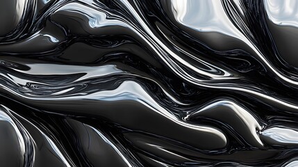 Abstract Shiny Black and Silver Liquid Swirls Background