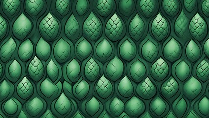 Wall Mural - A close-up view of a green, scale-like pattern that resembles reptilian skin, Green abstract background of snake skin.