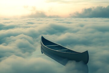 Poster - paper boat on blue sky with clouds