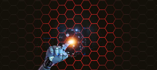 Wall Mural - Geometric hexagonal net with glowing lights, perfect for technology or business concept wallpaper