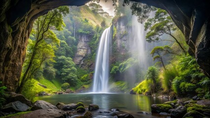 Wall Mural - Ellenborough Falls in June is home to a secret mermaid cove, hidden behind a curtain of lush greenery and misty veils.