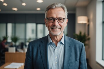 Wall Mural - Happy mid aged older business man executive standing in office