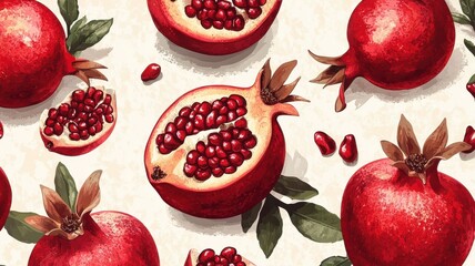 Wall Mural - Playful pomegranate pattern with textured details and lively illustration.