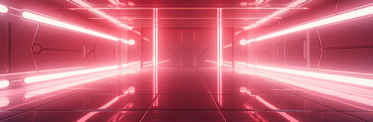 Wall Mural - Sci-Fi Corridor in Neon Red Illumination