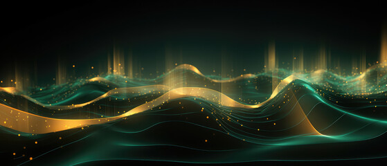 Poster - Abstract Digital Waves with Glowing Particles Background