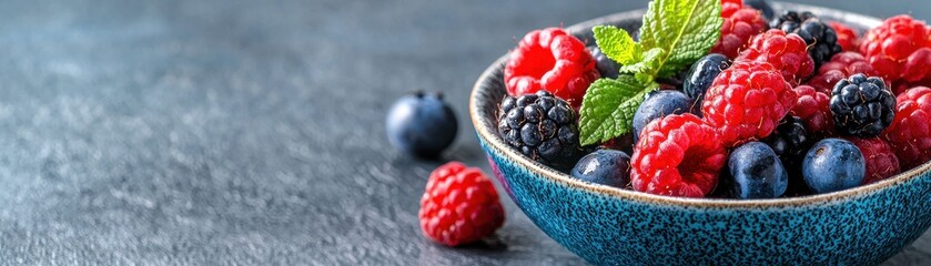 A vibrant bowl of mixed berries showcasing their natural colors and textures, perfect for healthy meal inspiration.