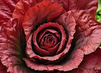 Wall Mural - A close-up image of a head of vibrant red butterhead lettuce