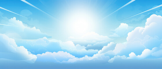 Wall Mural - Serene Skyscape with Sunbeams and Fluffy Clouds