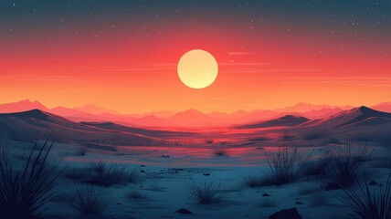 Wall Mural - Barren land illustrated in flat design style, using minimal shapes and colors to create a clean, simplified representation of emptiness.