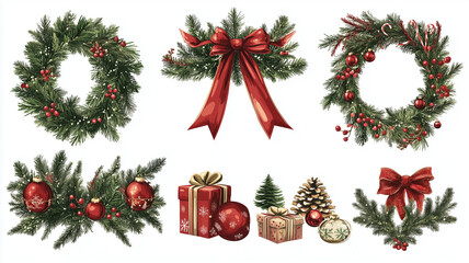 Wall Mural - vector illustration, set of Christmas decor elements , Garland festive set, isolated on white background. Christmas design elements for poster, greeting card, website.