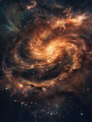 Wall Mural - a spiral galaxy with a lot of stars and clouds. the galaxy is orange and yellow
