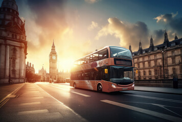 Wall Mural - Iconic London Bus Journey at Sunset