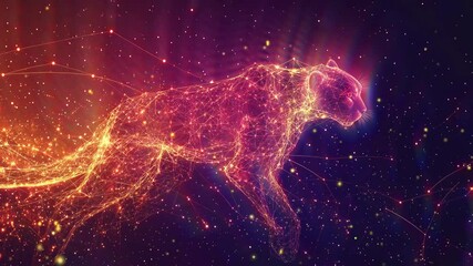 Wall Mural - abstract mash line and point cheetah in flames style on dark background with an inscription. busines