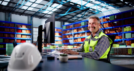 Poster - Warehouse Inventory Management On Office Computer