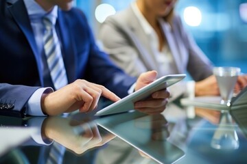 Sticker - Two people in suits are looking at a tablet. One of them is pointing at something on the screen