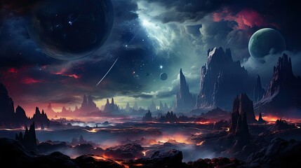 Wall Mural - realistic planetary background outer space galaxy sky nebula imagine stars moonlight fantasy astronomy lanscape 