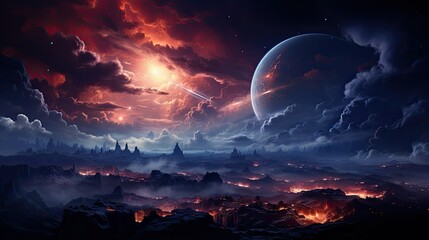 Wall Mural - realistic planetary background outer space galaxy sky nebula imagine stars moonlight fantasy astronomy lanscape 