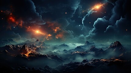 Wall Mural - realistic planetary background outer space galaxy sky nebula imagine stars moonlight fantasy astronomy lanscape 